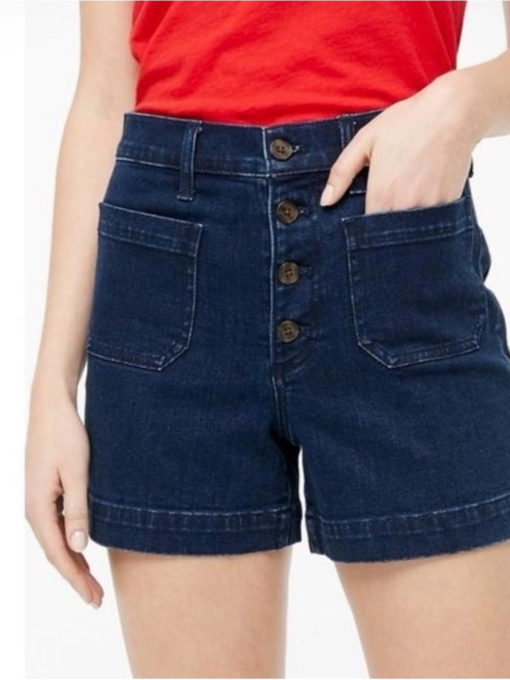 J. Crew Dark Blue High-Rise Button-Front Denim Shorts